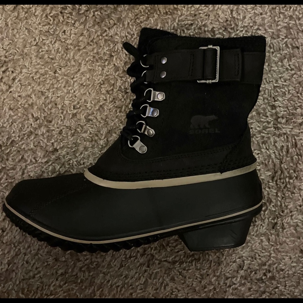 Sorel Womens Black Leather Lace Up Hand Size:8